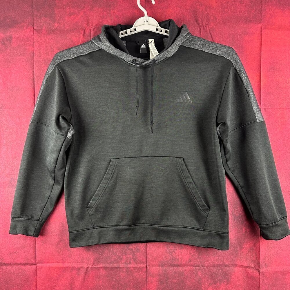 ADIDAS ULTIMATE MEN'S HOODIE CLIMAWARM ATHLETIC PULLOVER BLACK GRAY SIZE XL